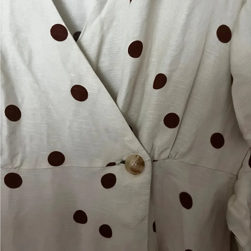 Moon River linen blend polka dot midi wrap dress SIZE MEDIUM